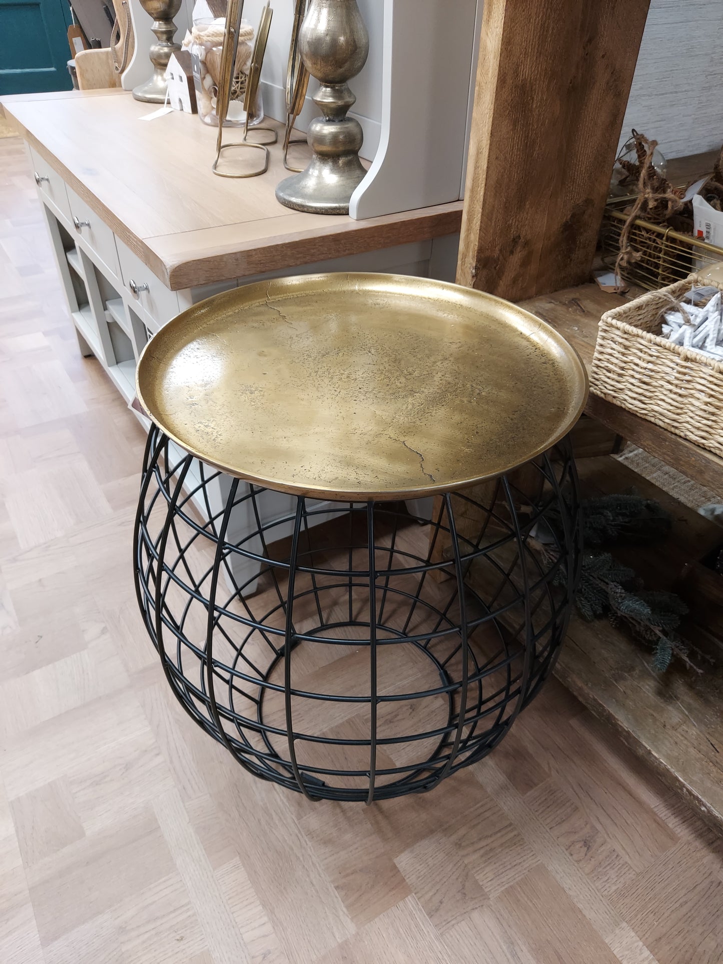 Barrel Style Silver Side Table
