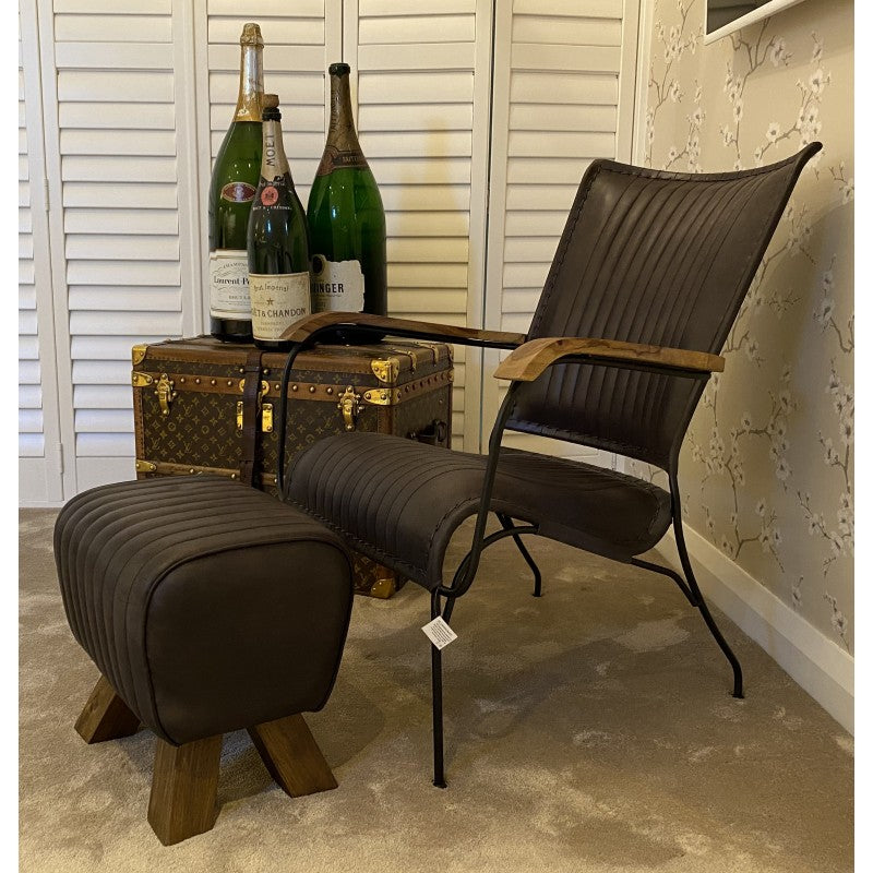 Rustic Industrial Leather Armchair With Higher Back