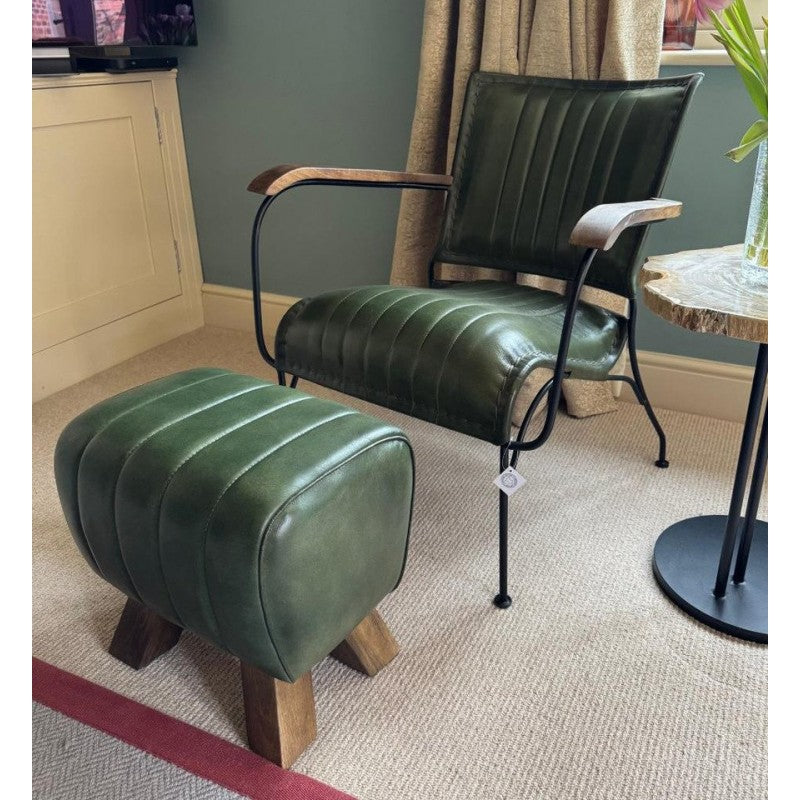 Olive Green Vintage Style Leather Armchair