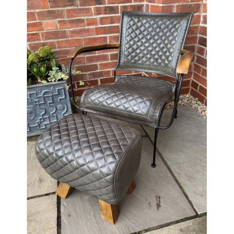 Rustic Industrial Quilted Leather Armchair
