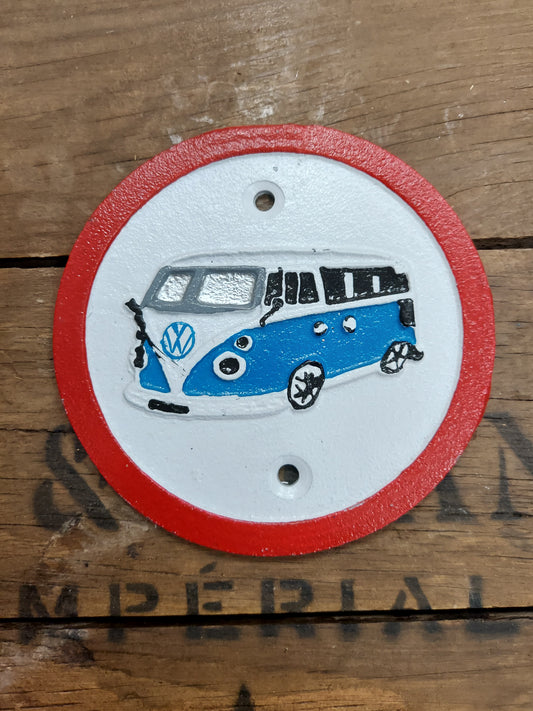 VW Bus Round Cast Iron Sign 12cm