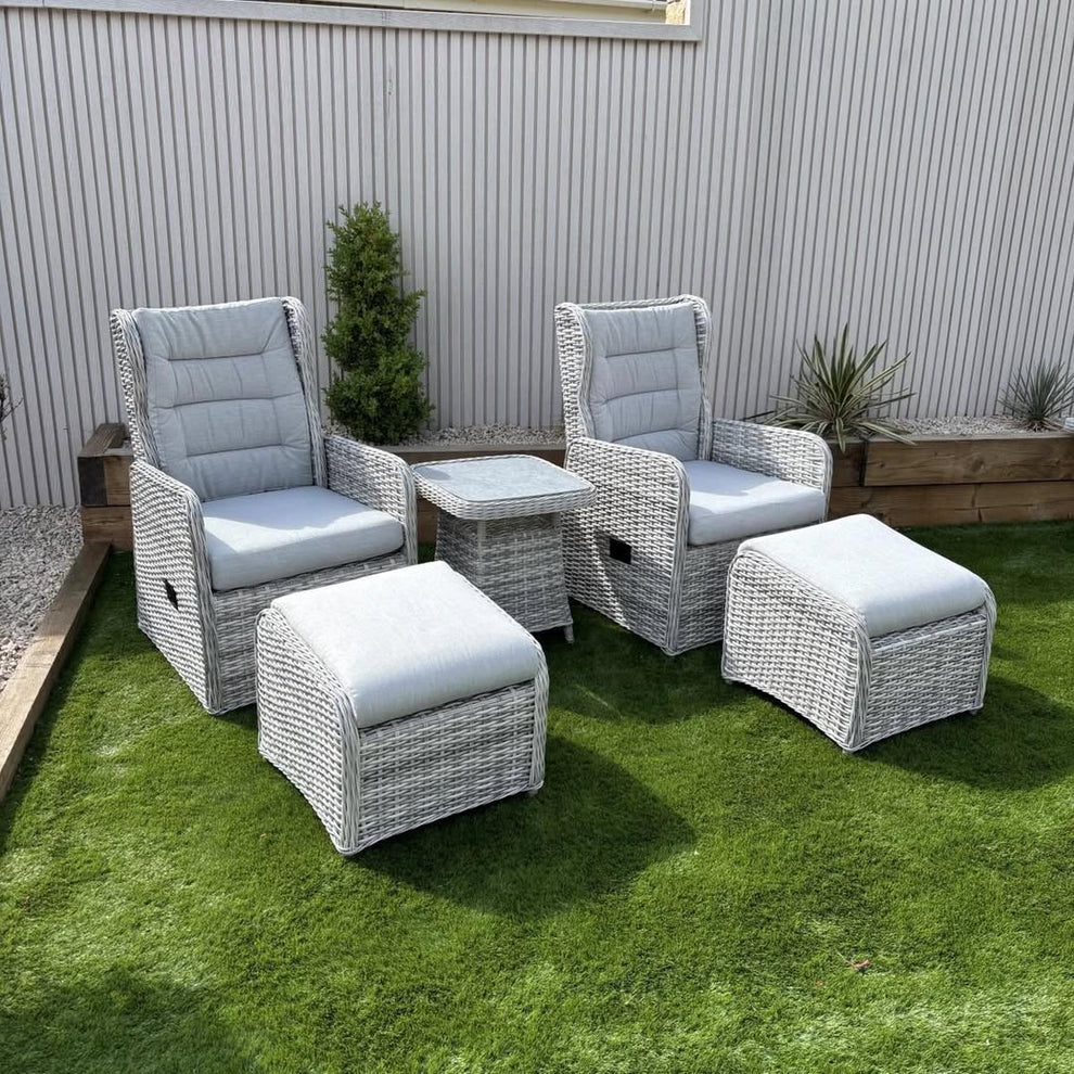 All Weather Rattan Recliners With Footstools and Side Table – Darcey’s ...