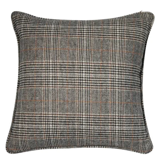 Kellina Grey Plaid Feather Cushion 45 x 45cm