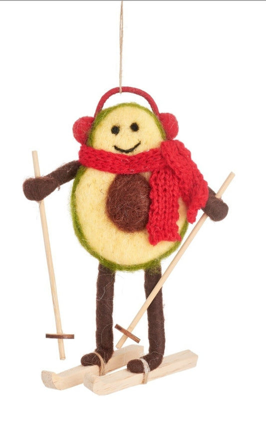 Skiing Avocado Hanging Decoration
