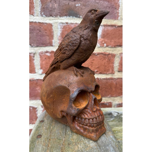 Rusty Cast Iron Skull With Raven